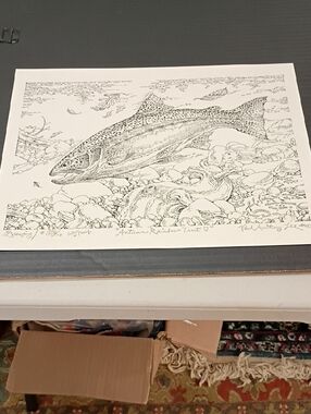 Paul Anthony Lee Black and White Trout Illustration Art Print